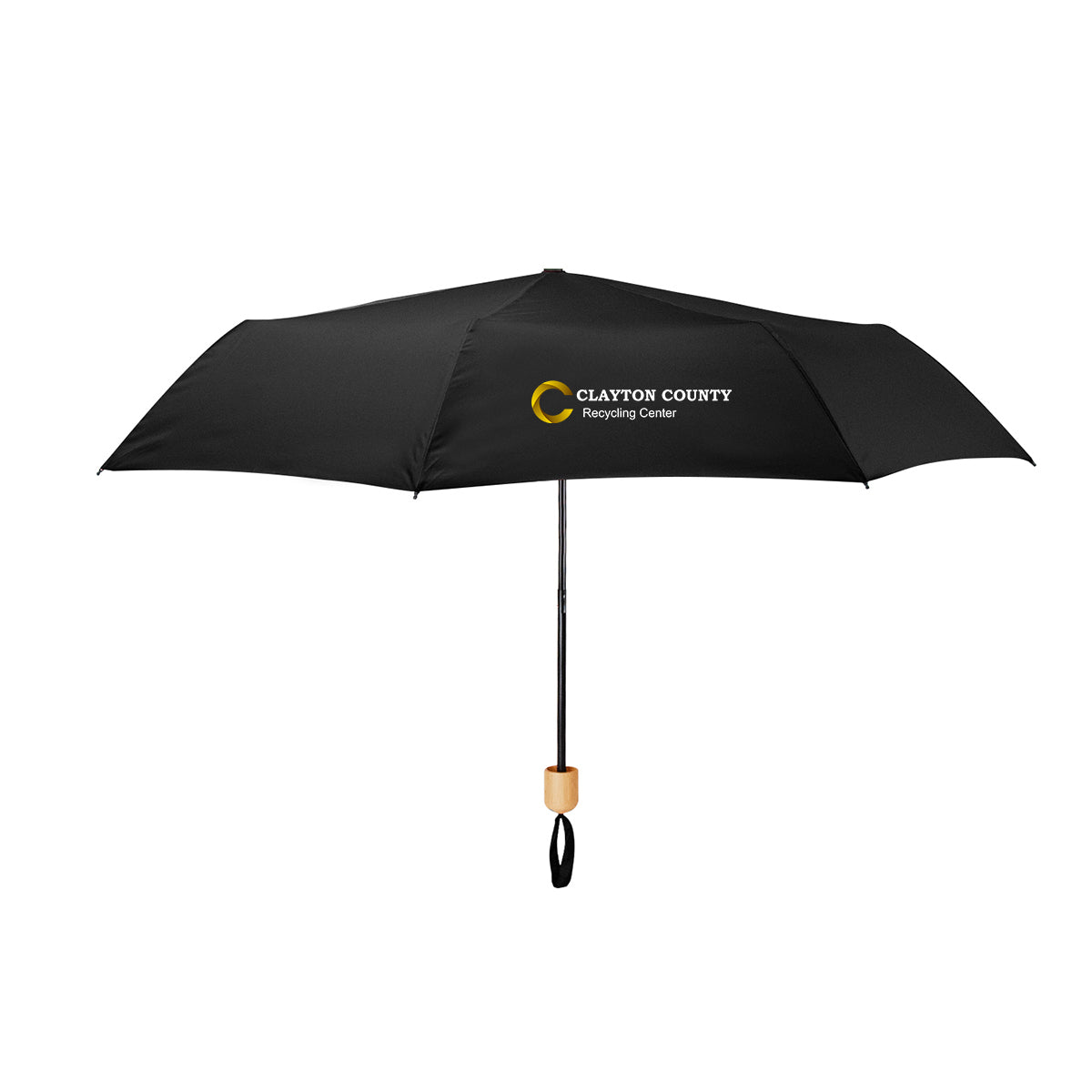 Umbrella with Recycled Canopy and Bamboo Handle, 41 Inch Arc - Black - Colorbrite