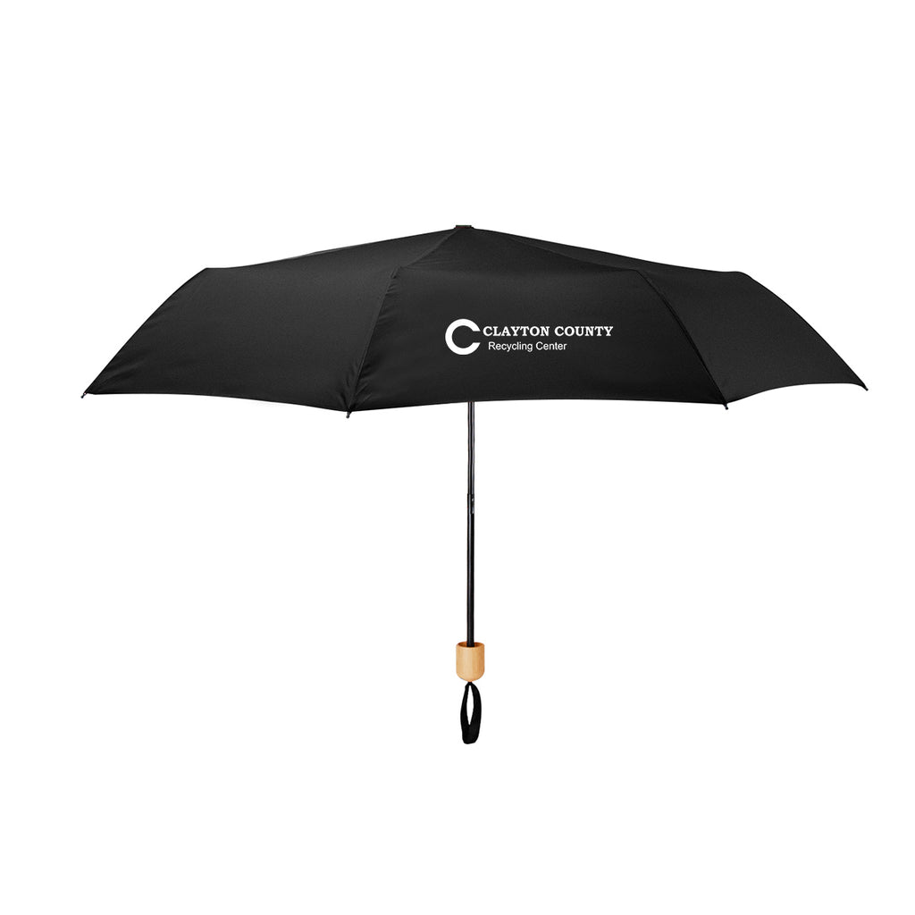 Umbrella with Recycled Canopy and Bamboo Handle, 41 Inch Arc - Black - Silk Screen