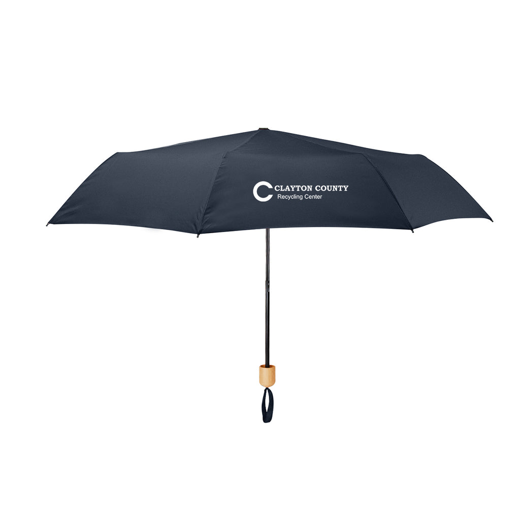 Umbrella with Recycled Canopy and Bamboo Handle, 41 Inch Arc - Navy - Silk Screen