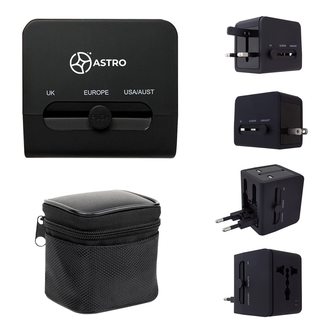 Universal Travel Adapter with Type-C, 20W - Black - Silk Screen