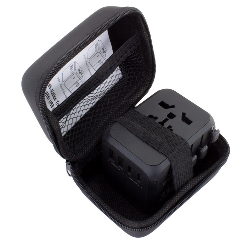 Universal Travel Adapter with Type-C, 33W - Black - Packaging