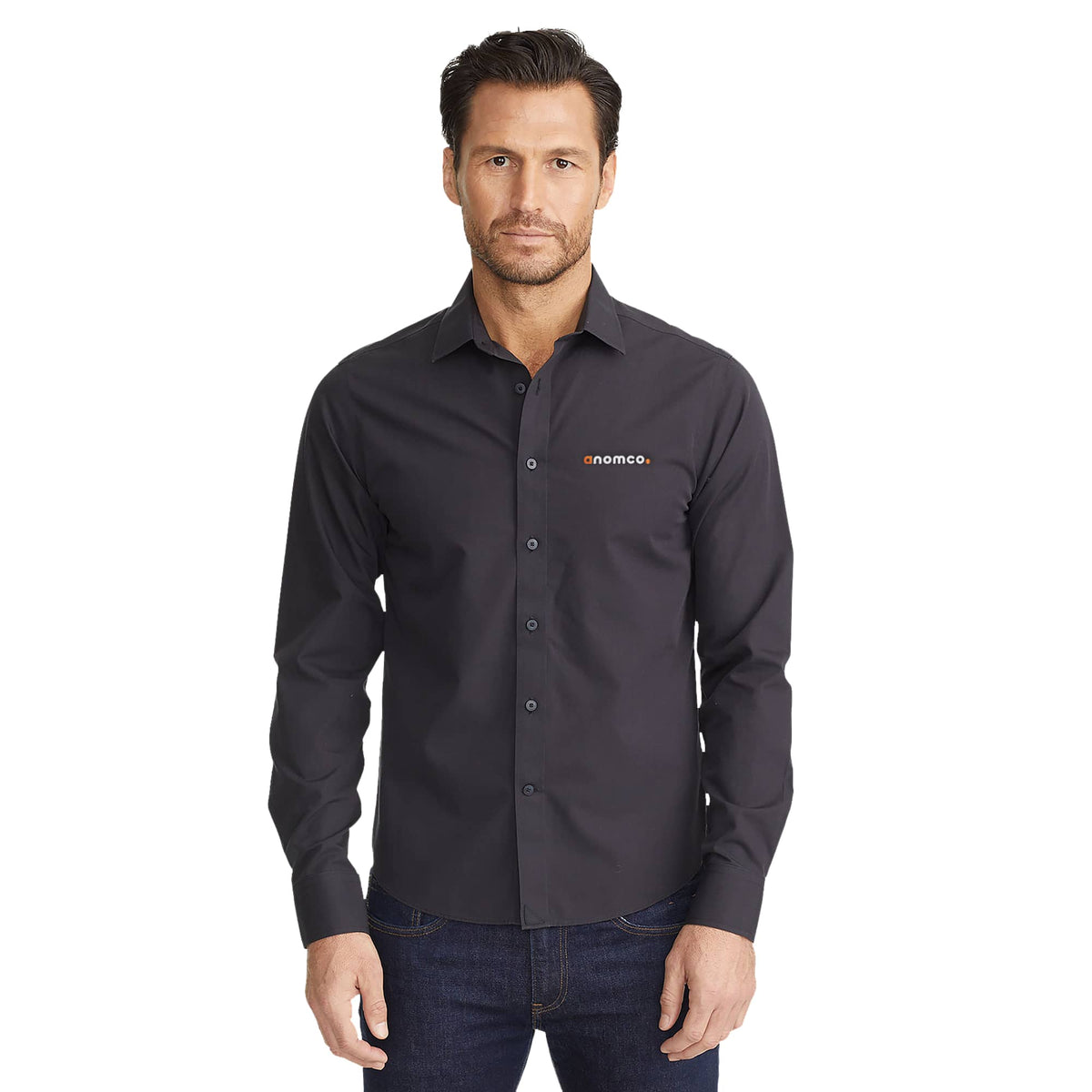 UNTUCKit Black Stone Wrinkle Free Long Sleeve Shirt for Men Embroidery - Black - Front