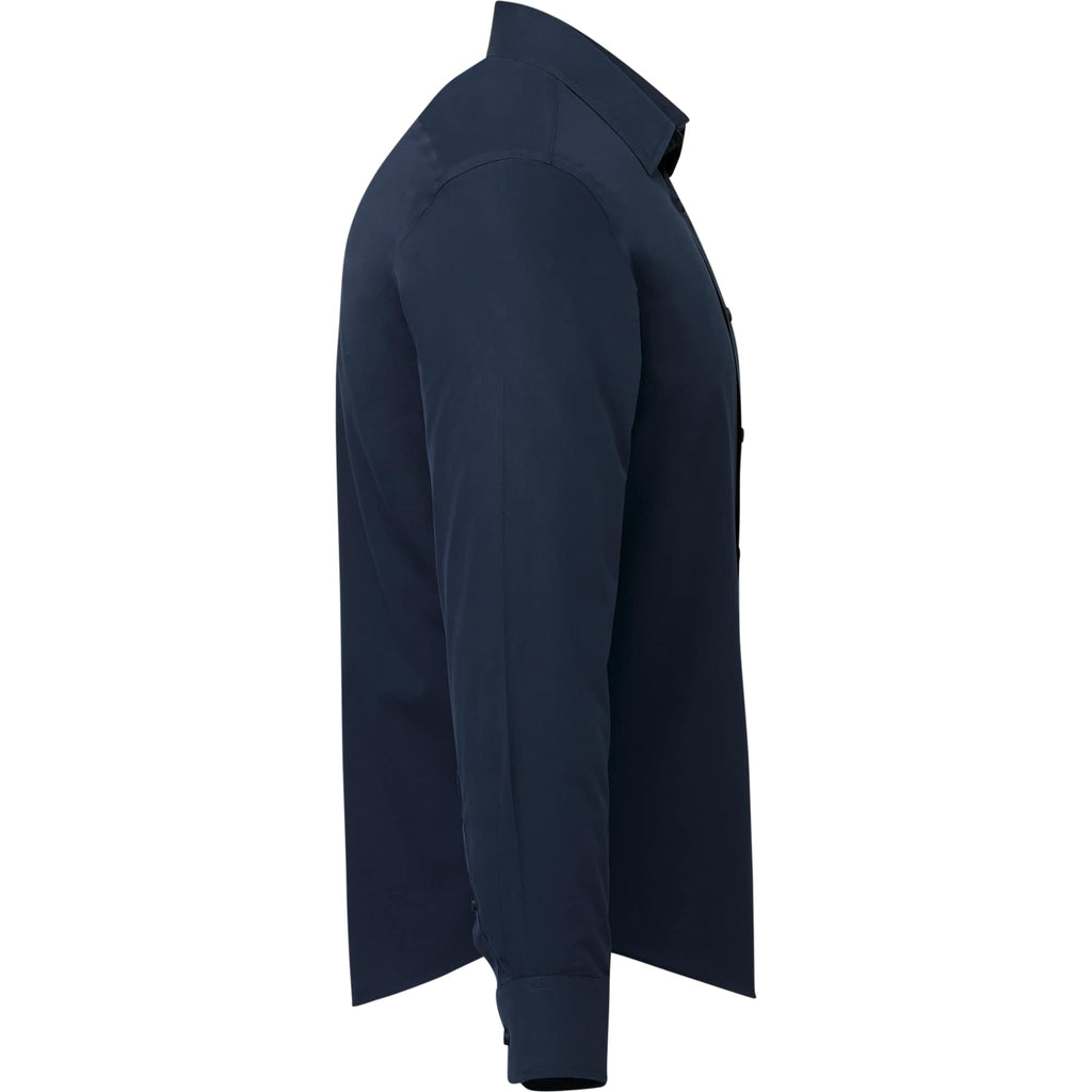 UNTUCKit Castello Wrinkle Free Poplin Shirt for Men Embroidery - Navy - Right Side