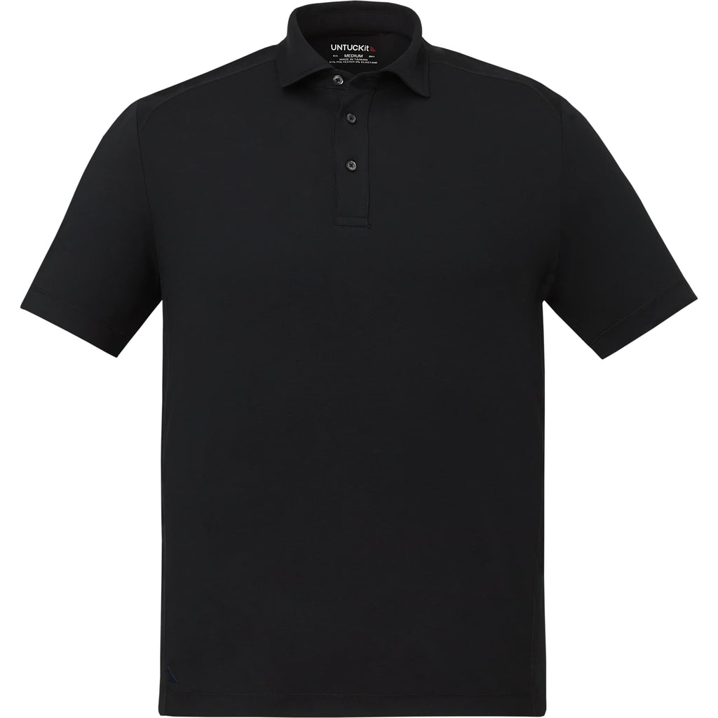 UNTUCKit Performance Knit Polo for Men Embroidery - Black - Front