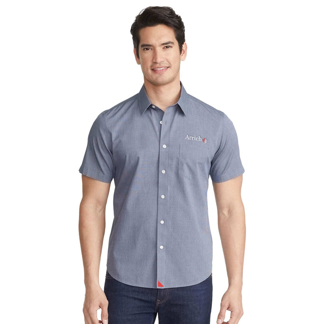 UNTUCKit Petrus Wrinkle Free Short Sleeve Shirt in Navy for Men Embroidery