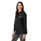 UNTUCKit Tracey Shirt with French Cuffs for Women Embroidery - Black - Left Angle On Model 2