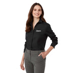 UNTUCKit Tracey Shirt with French Cuffs for Women Embroidery - Black - Left Angle On Model
