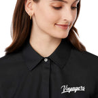 UNTUCKit Tracey Shirt with French Cuffs for Women Embroidery - Black - On Model Placket