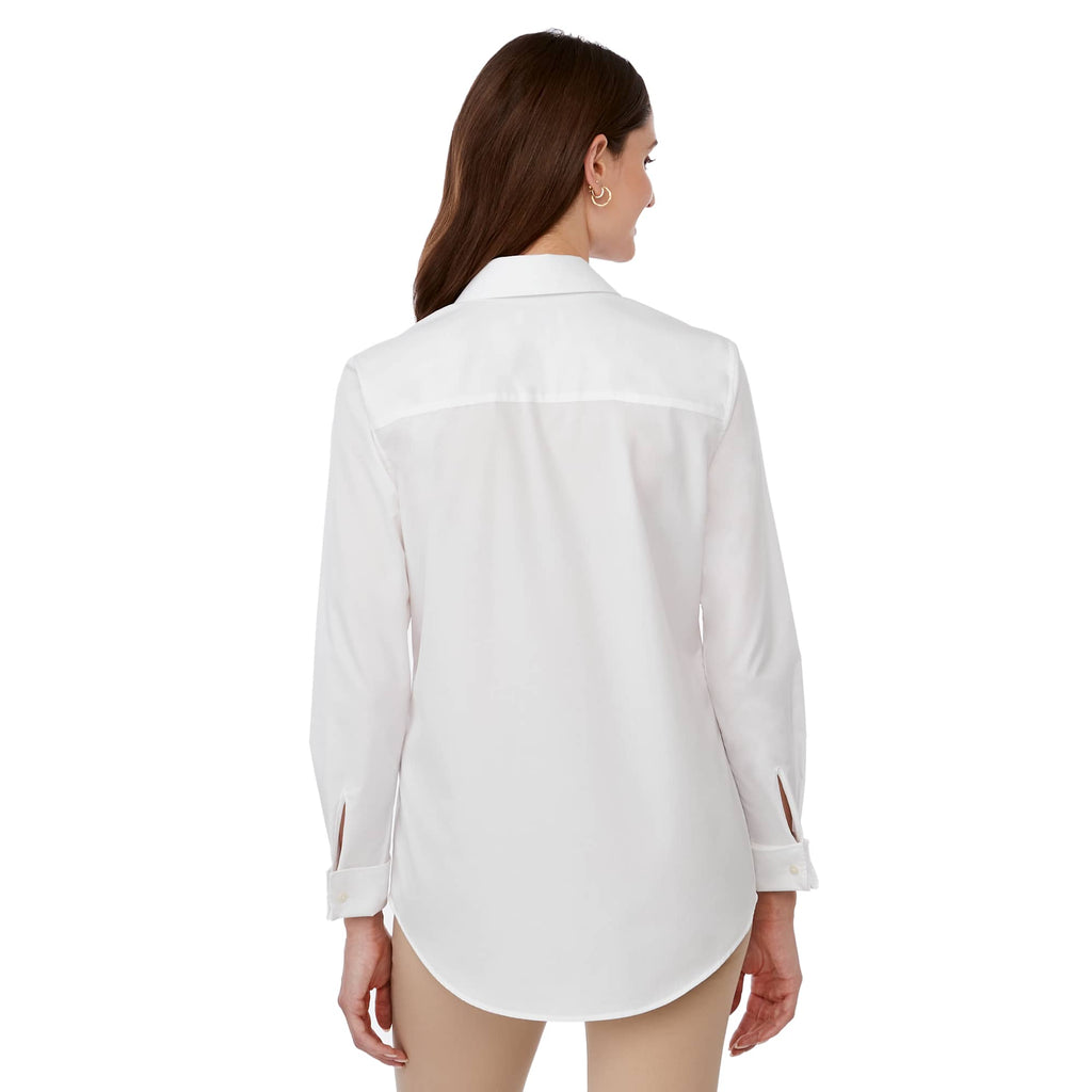 UNTUCKit Tracey Shirt with French Cuffs for Women Embroidery - White - Back On Model