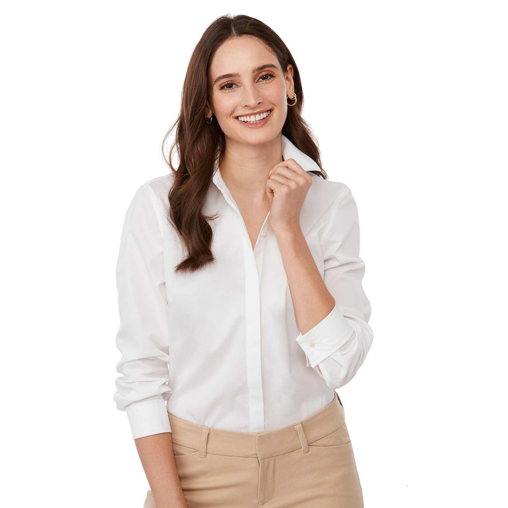 UNTUCKit Tracey Shirt with French Cuffs for Women Embroidery - White - Front On Model 2