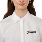 UNTUCKit Tracey Shirt with French Cuffs for Women Embroidery - White - On Model Placket 2