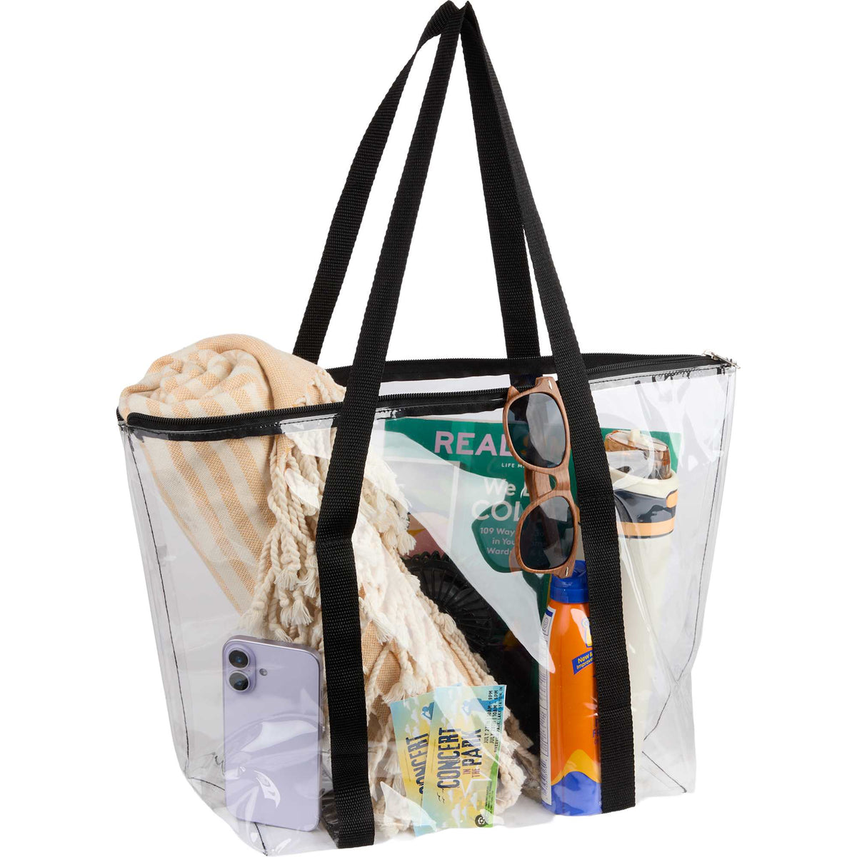 Urban Clear PVC Tote with Zip Closure - Black - Propped