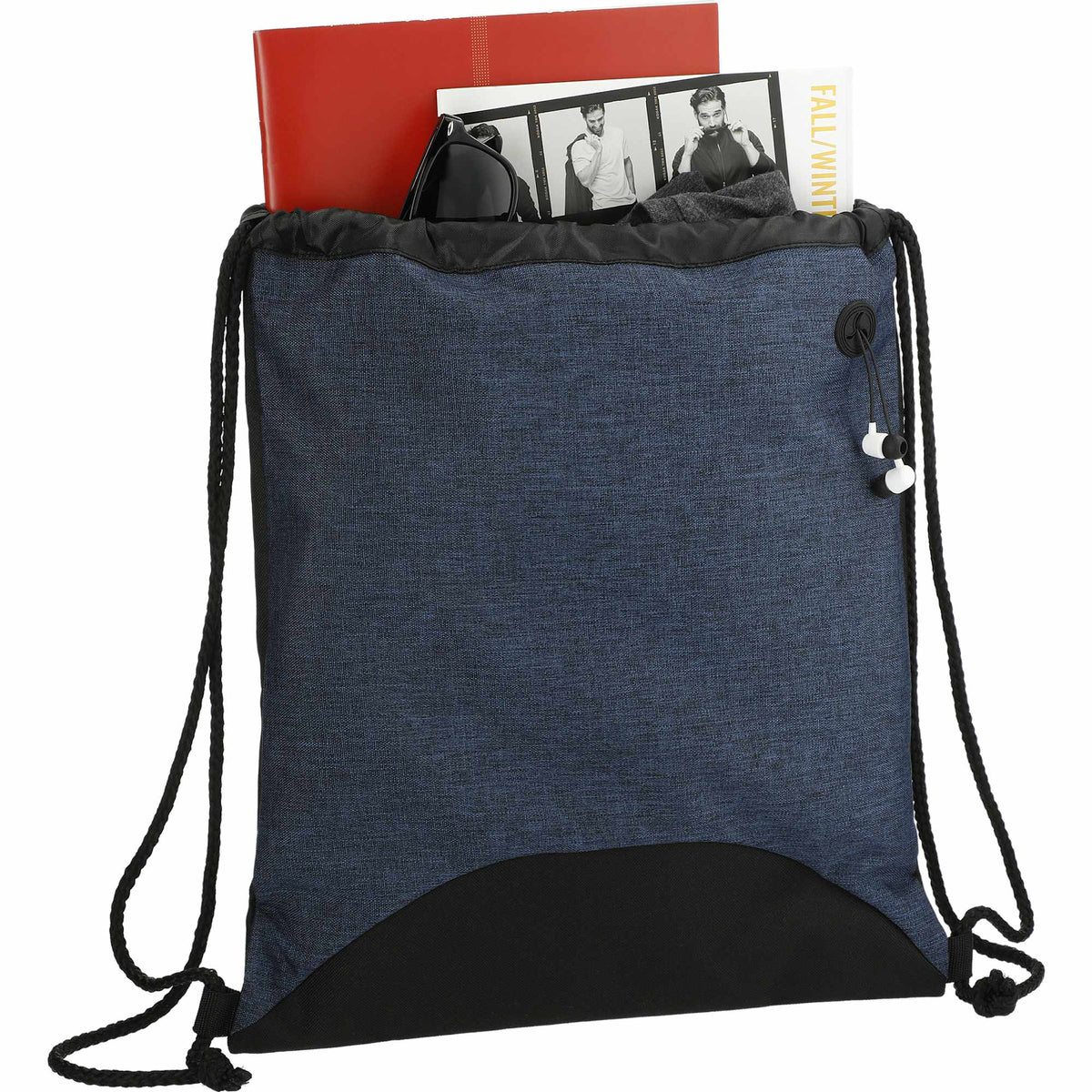 Urban PolyCanvas Drawstring Bag with Earbud Port - Navy - Propped 2