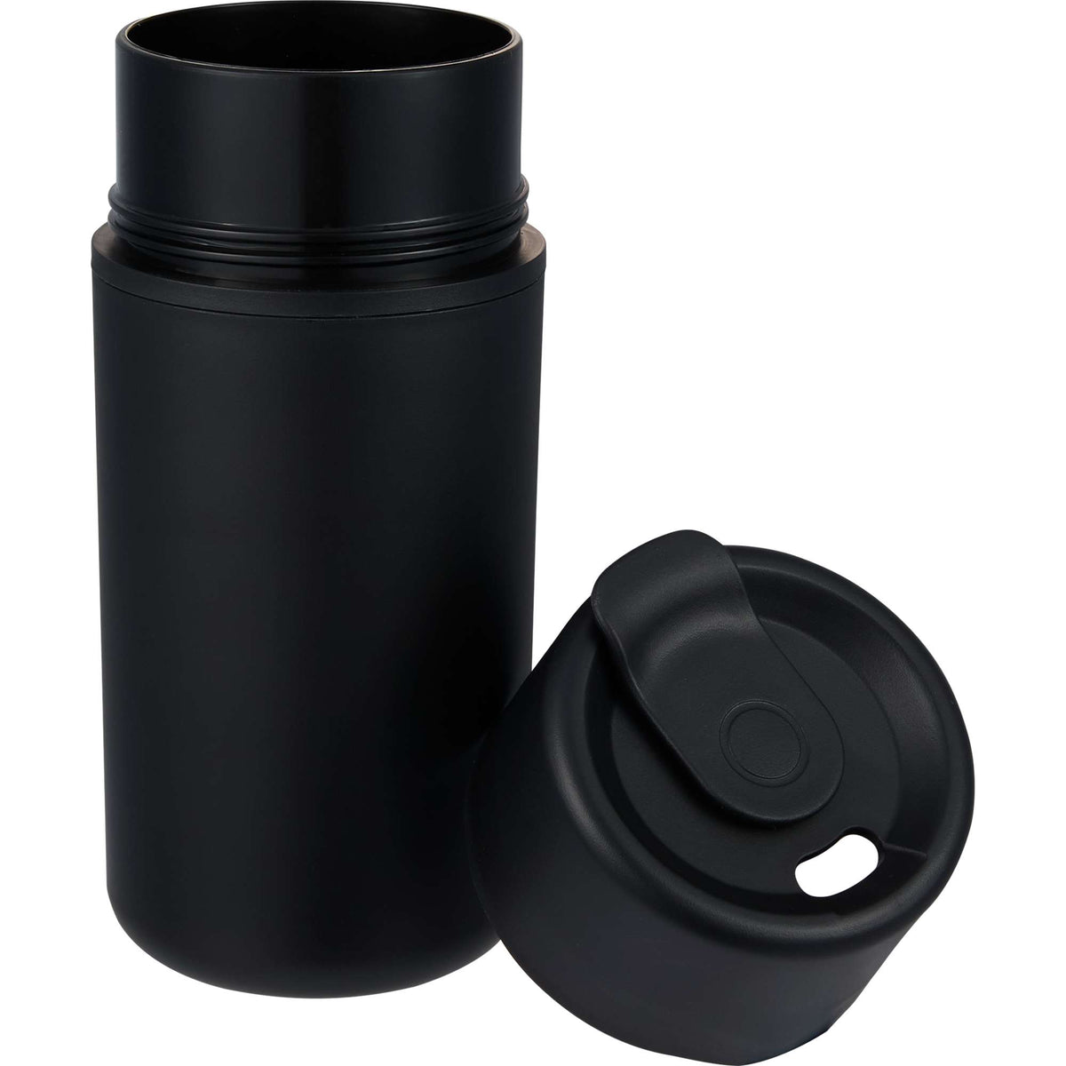 Urban Recycled Plastic Tumbler with Twist Lid, 16 oz - Black - Lid Flat