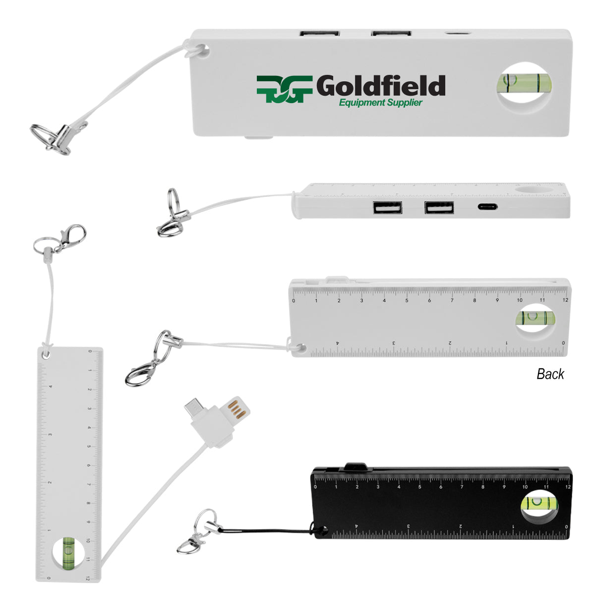 USB and Type-C Hub with Level and Ruler - Black