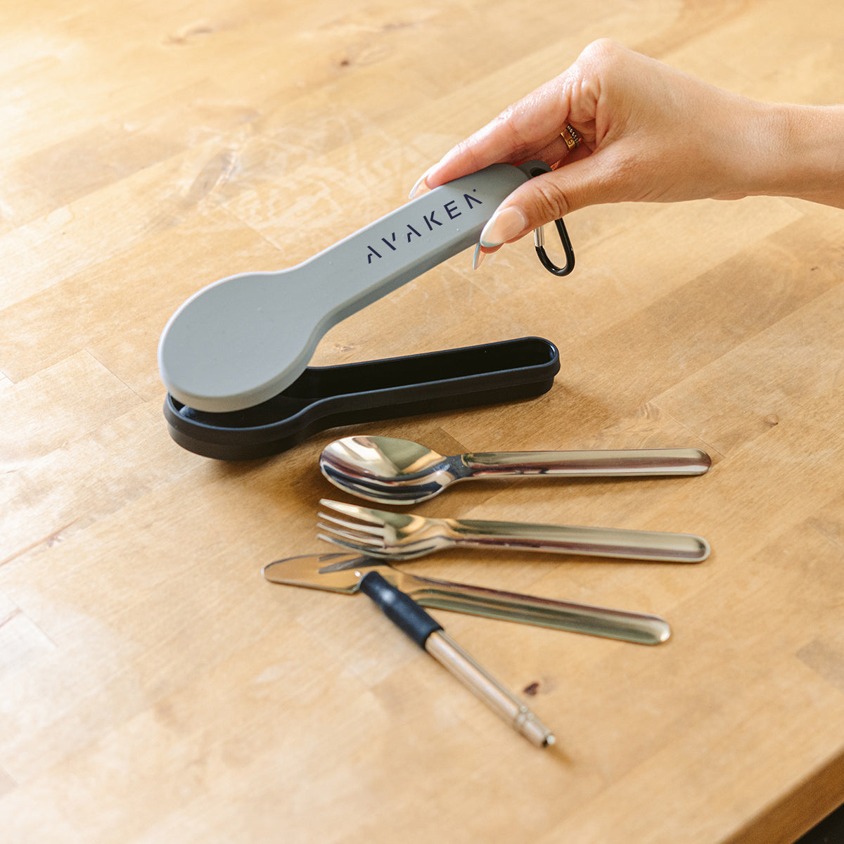 Utensil Set for Travel with a Silicone Holder - Gray - Lifestyle_Silkscreen