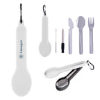 Utensil Set for Travel with a Silicone Holder - White - Silk Screen
