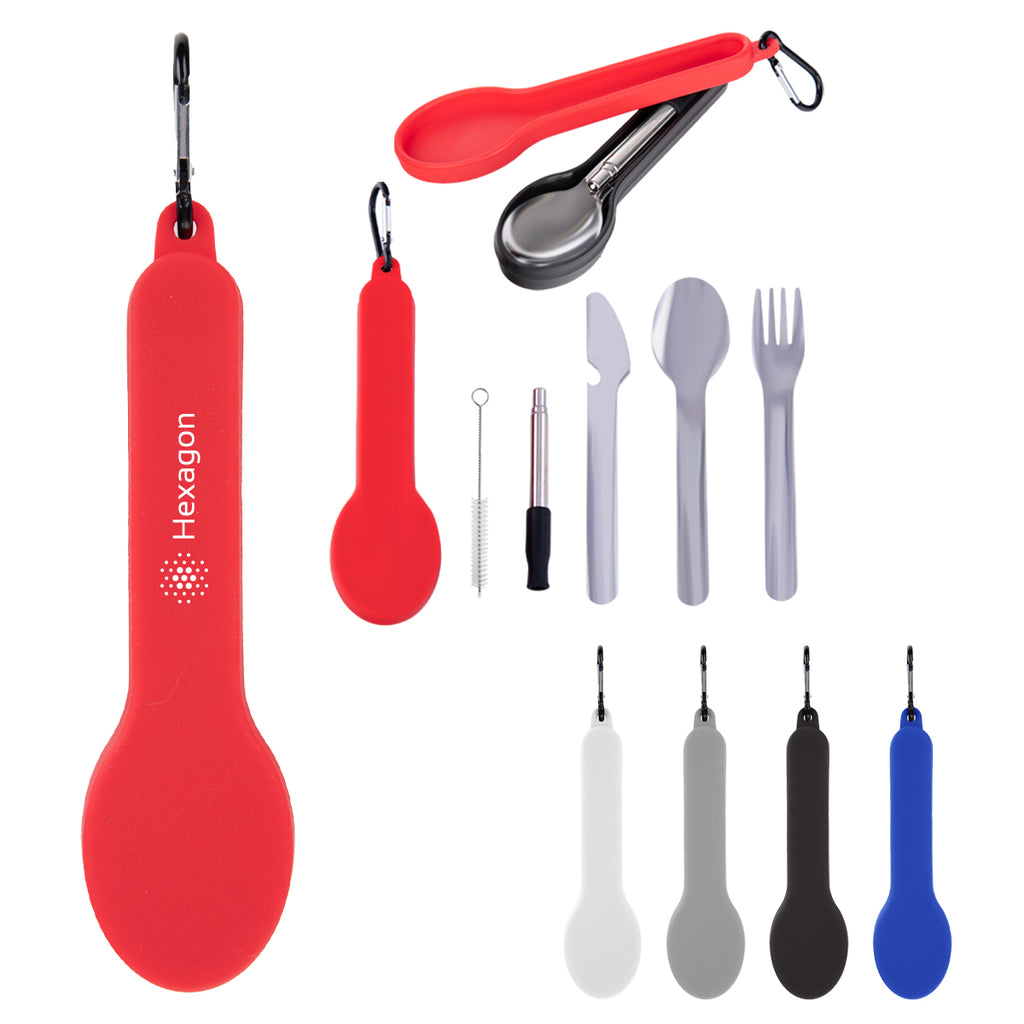Utensil Set for Travel with a Silicone Holder