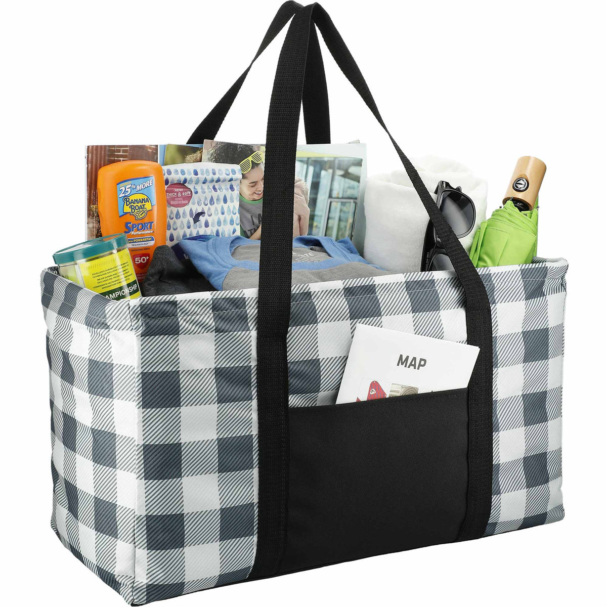 Utility Tote in Buffalo Plaid Full Color - White/Black - Right Angle 4
