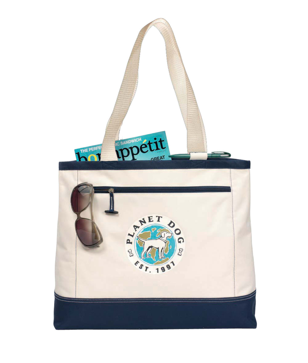 Utility Zip Tote with Removable Pouch Transfer - Natural-Navy - View 1