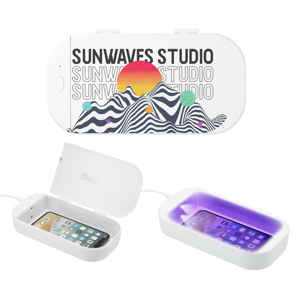 UV-C Phone Sanitizer Box for the Desk Full Color - White - Front 2