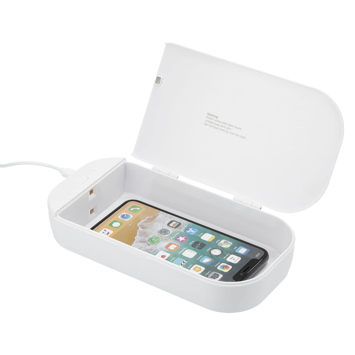 UV-C Phone Sanitizer Box for the Desk Full Color - White - Left Angle 2