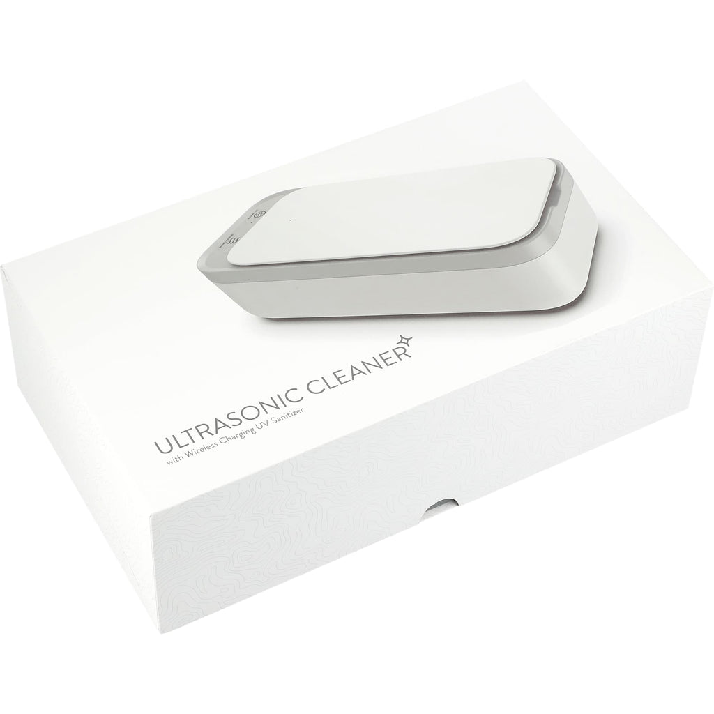 UV Sanitizer and Ultrasonic Cleaner with Wireless Charger Full Color - White - Right Angle 3