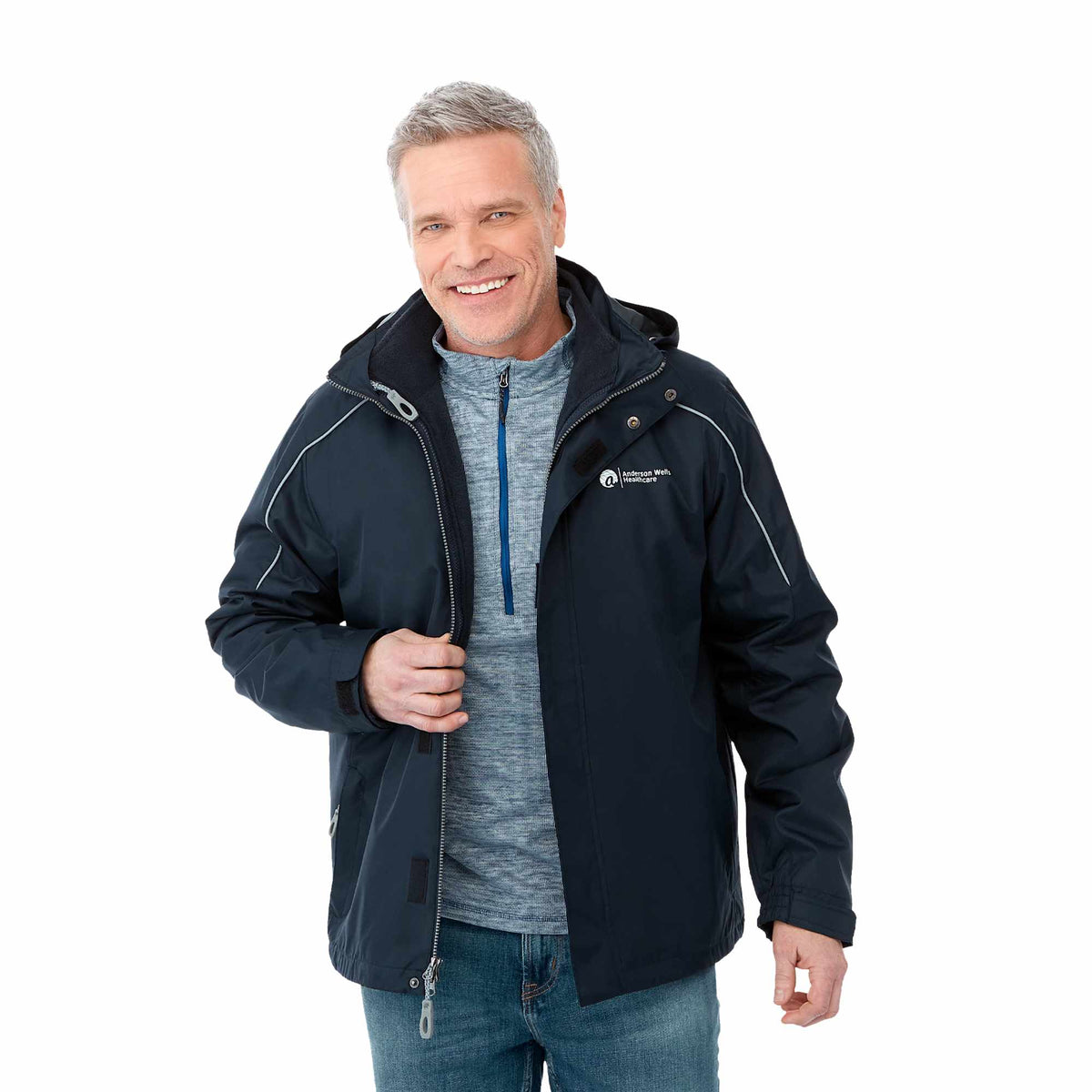 Valencia 3-in-1 Jacket with Fleece Liner for Men Transfer - Navy 410 - Front On Model 2