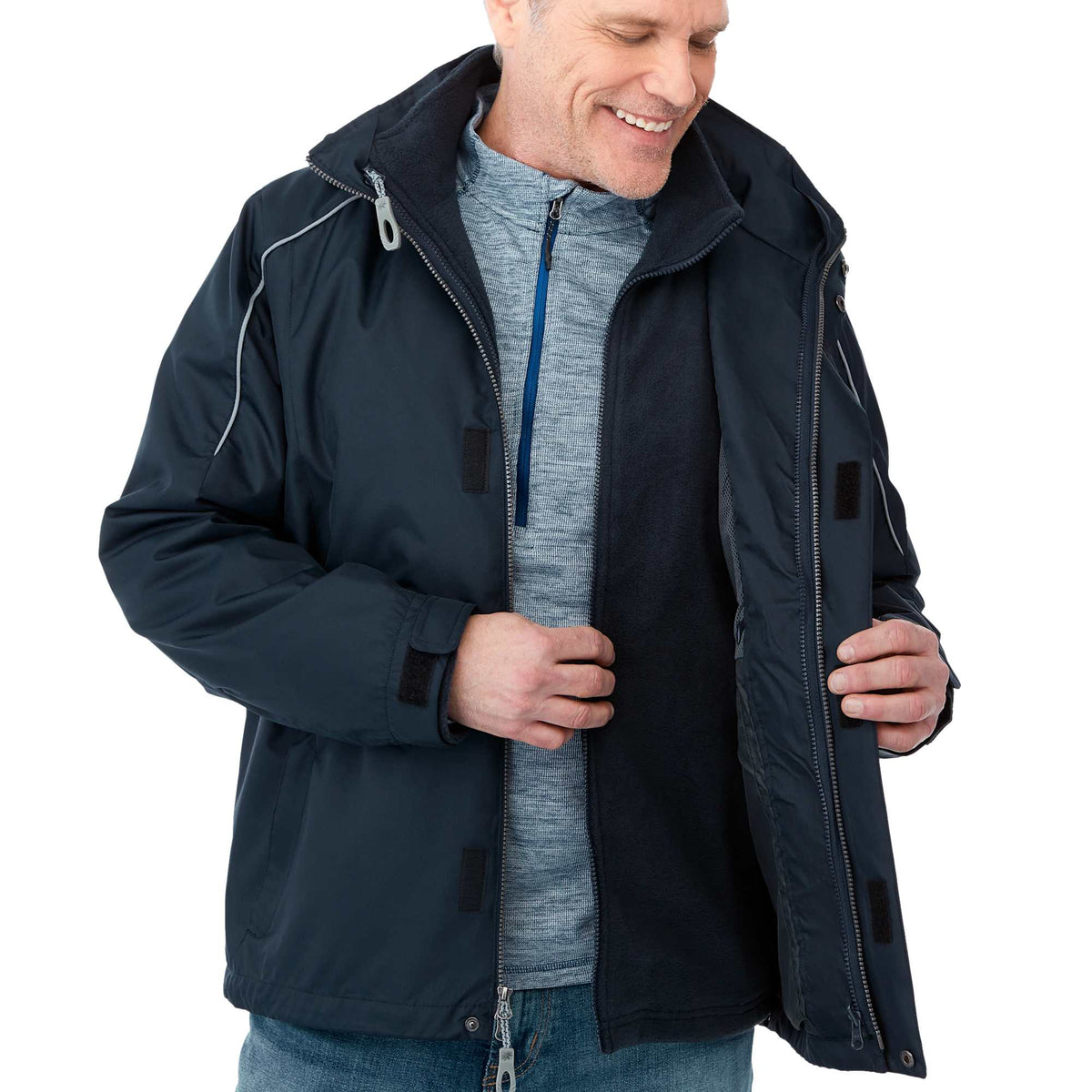 Valencia 3-in-1 Jacket with Fleece Liner for Men Transfer - Navy 410 - On Model 2