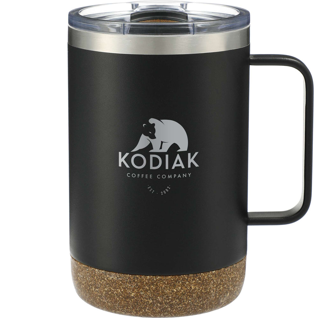 Valhalla Copper Camp Mug with Cork Base, 14 oz Laser Engraving - Black - Front