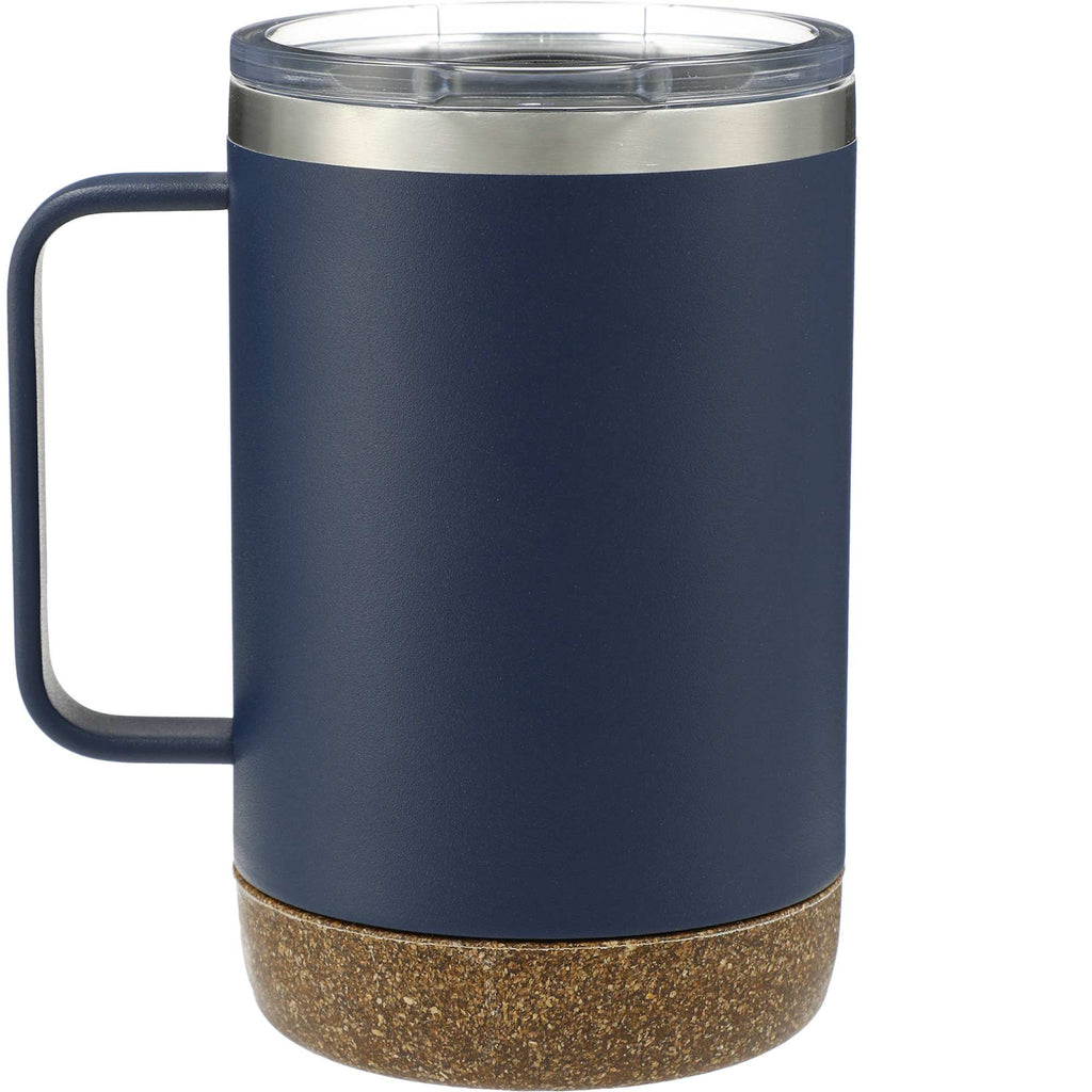 Valhalla Copper Camp Mug with Cork Base, 14 oz Laser Engraving - Navy - Back