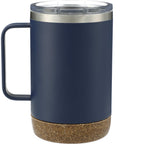 Valhalla Copper Camp Mug with Cork Base, 14 oz Laser Engraving - Navy - Back
