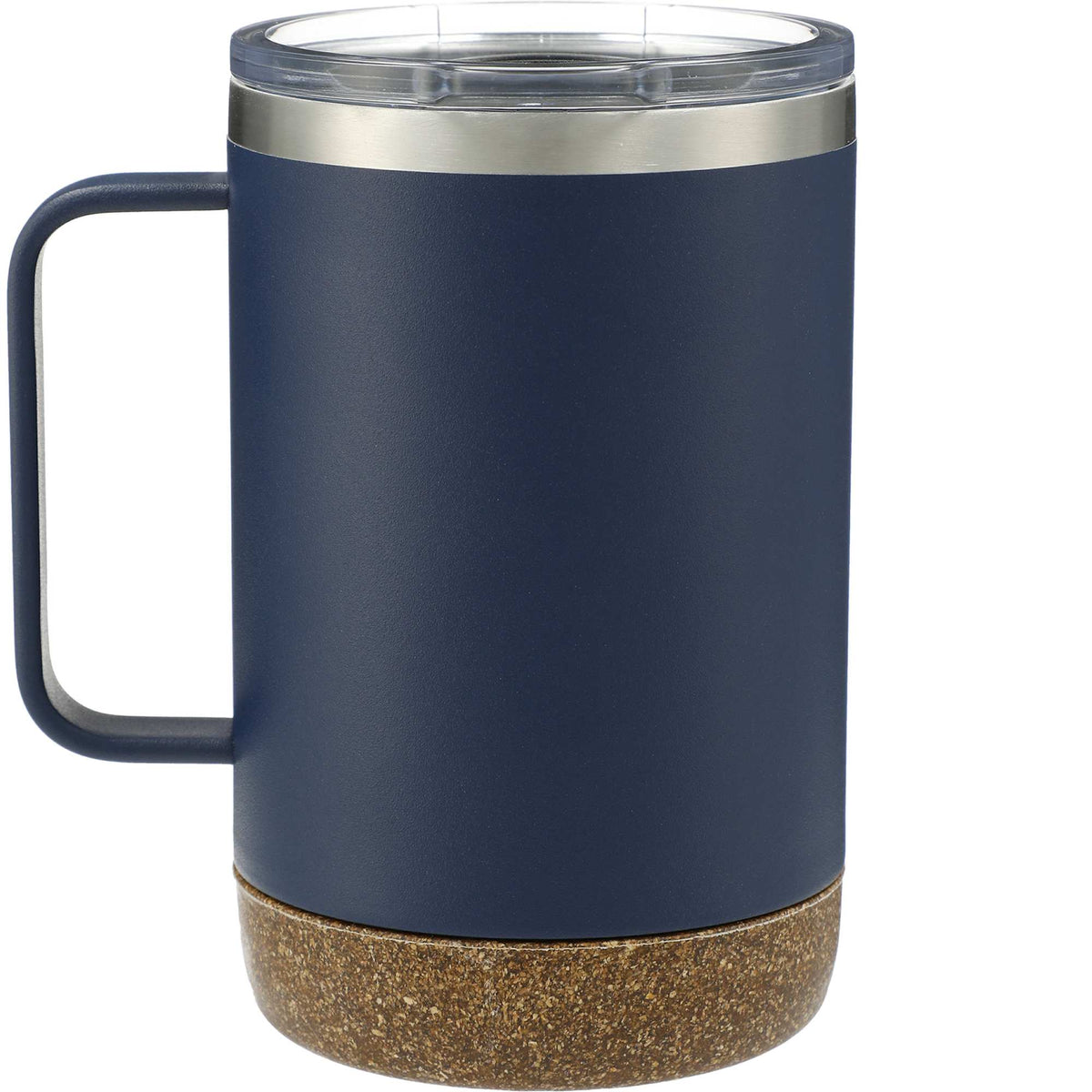 Valhalla Copper Camp Mug with Cork Base, 14 oz Laser Engraving - Navy - Back