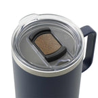 Valhalla Copper Camp Mug with Cork Base, 14 oz Laser Engraving - Navy - Right Angle