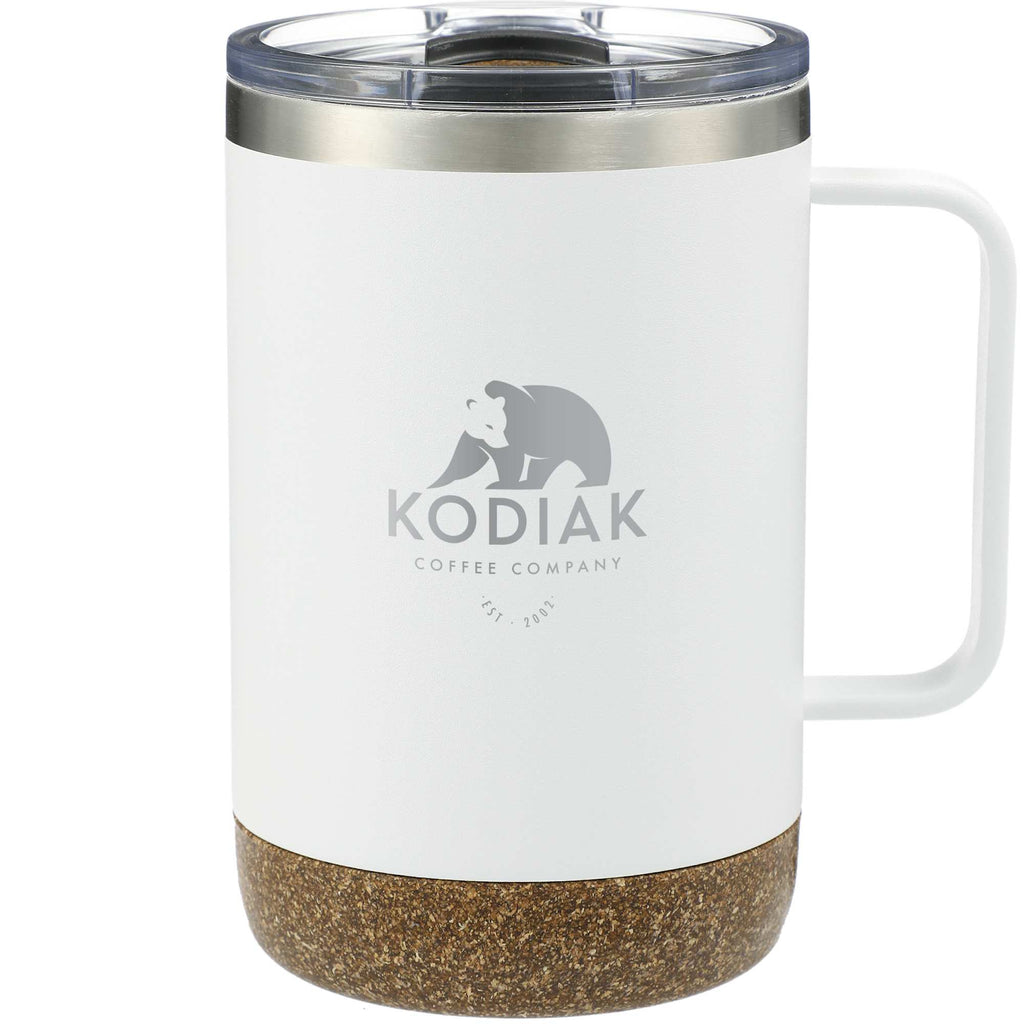 Valhalla Copper Camp Mug with Cork Base, 14 oz Laser Engraving - White - Front