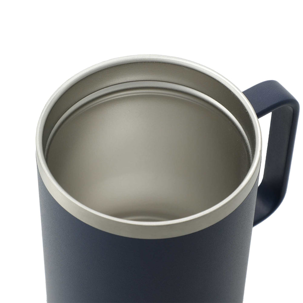 Valhalla Copper Camp Mug with Cork Base, 14 oz - Navy - Right Angle 2