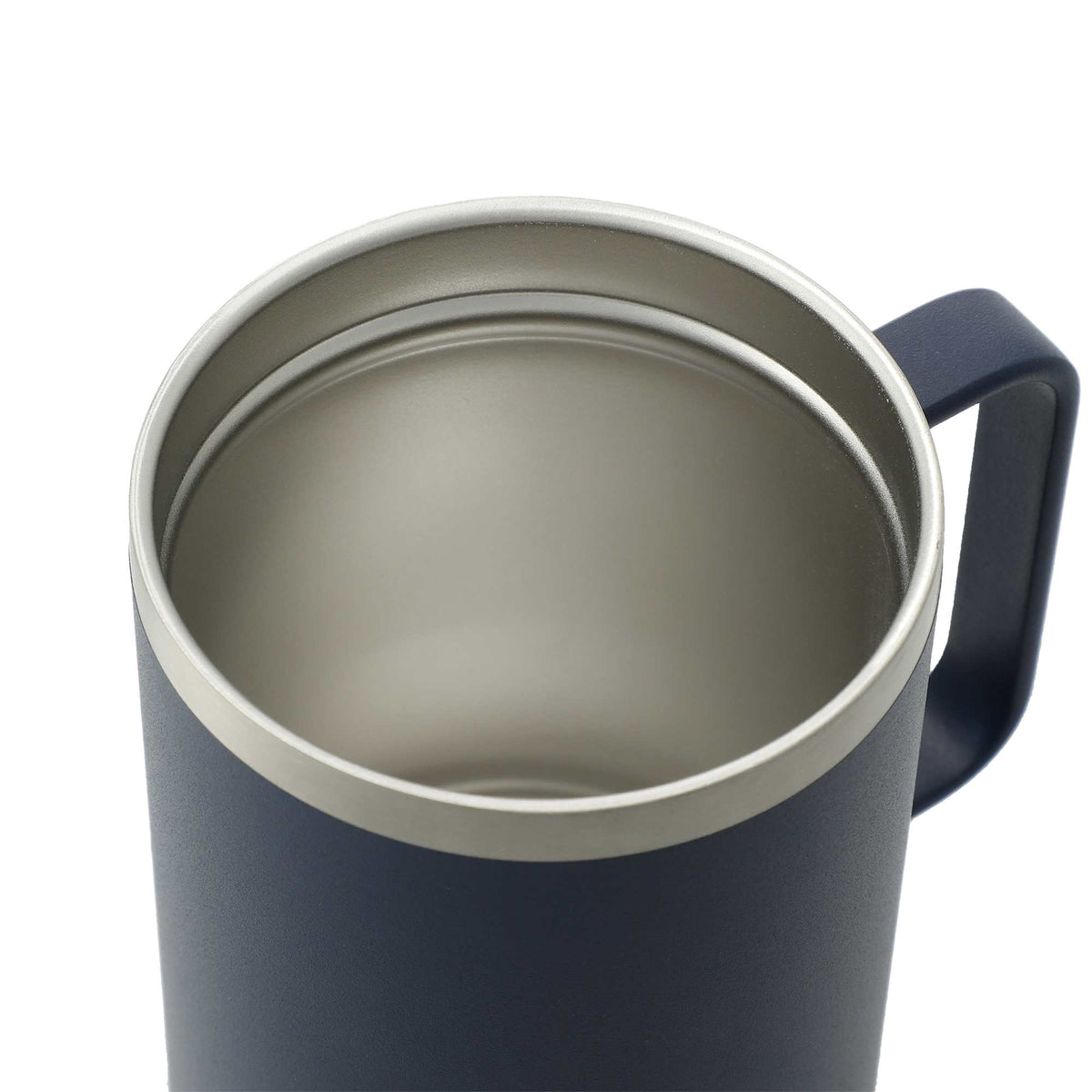 Valhalla Copper Camp Mug with Cork Base, 14 oz - Navy - Right Angle 2