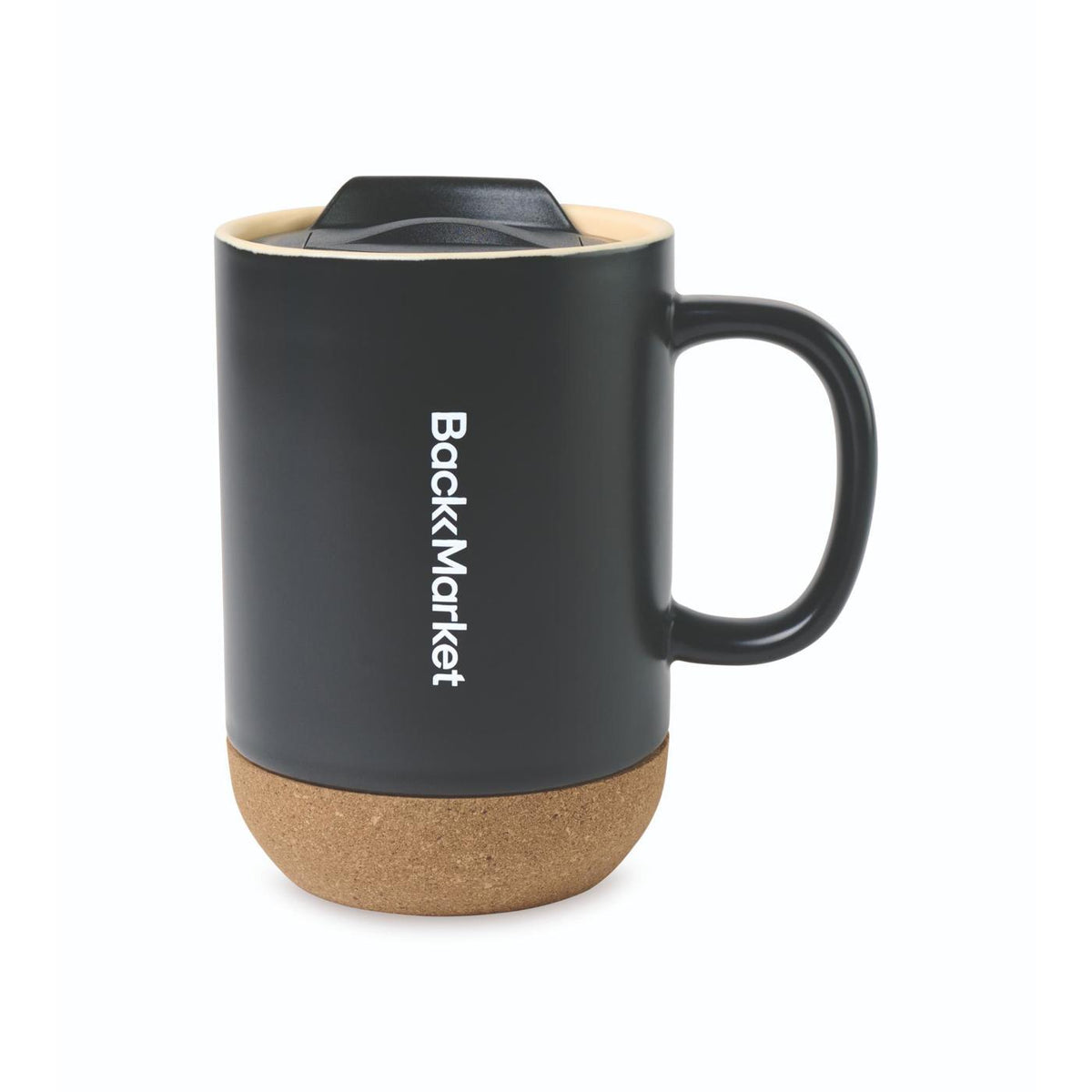 Valo Ceramic and Cork Mug with Lid, 14 oz - Black - View 1