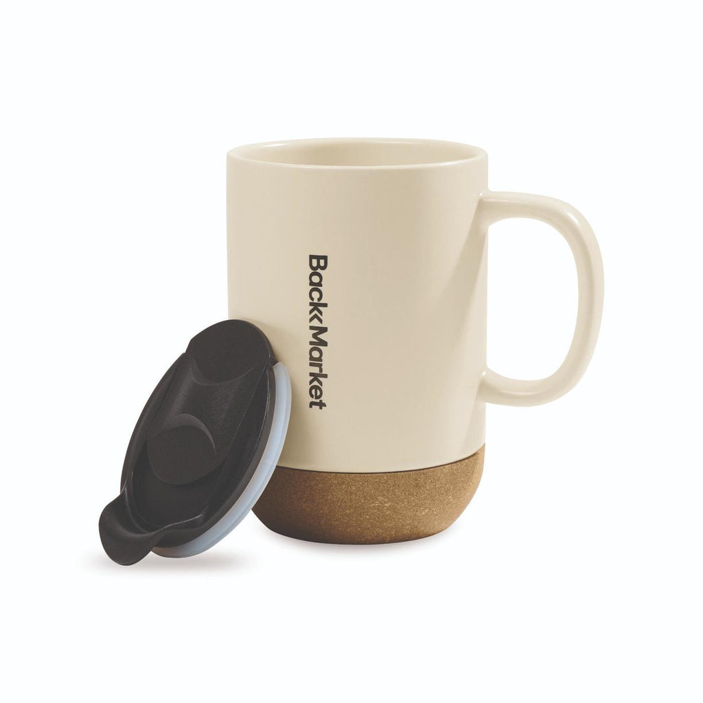 Valo Ceramic and Cork Mug with Lid, 14 oz - Bone - View 2