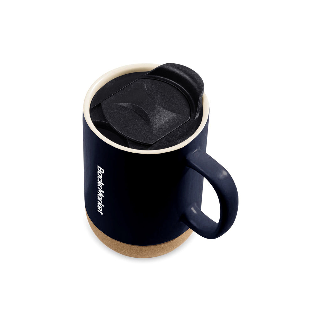 Valo Ceramic and Cork Mug with Lid, 14 oz - Matte Navy - View 3
