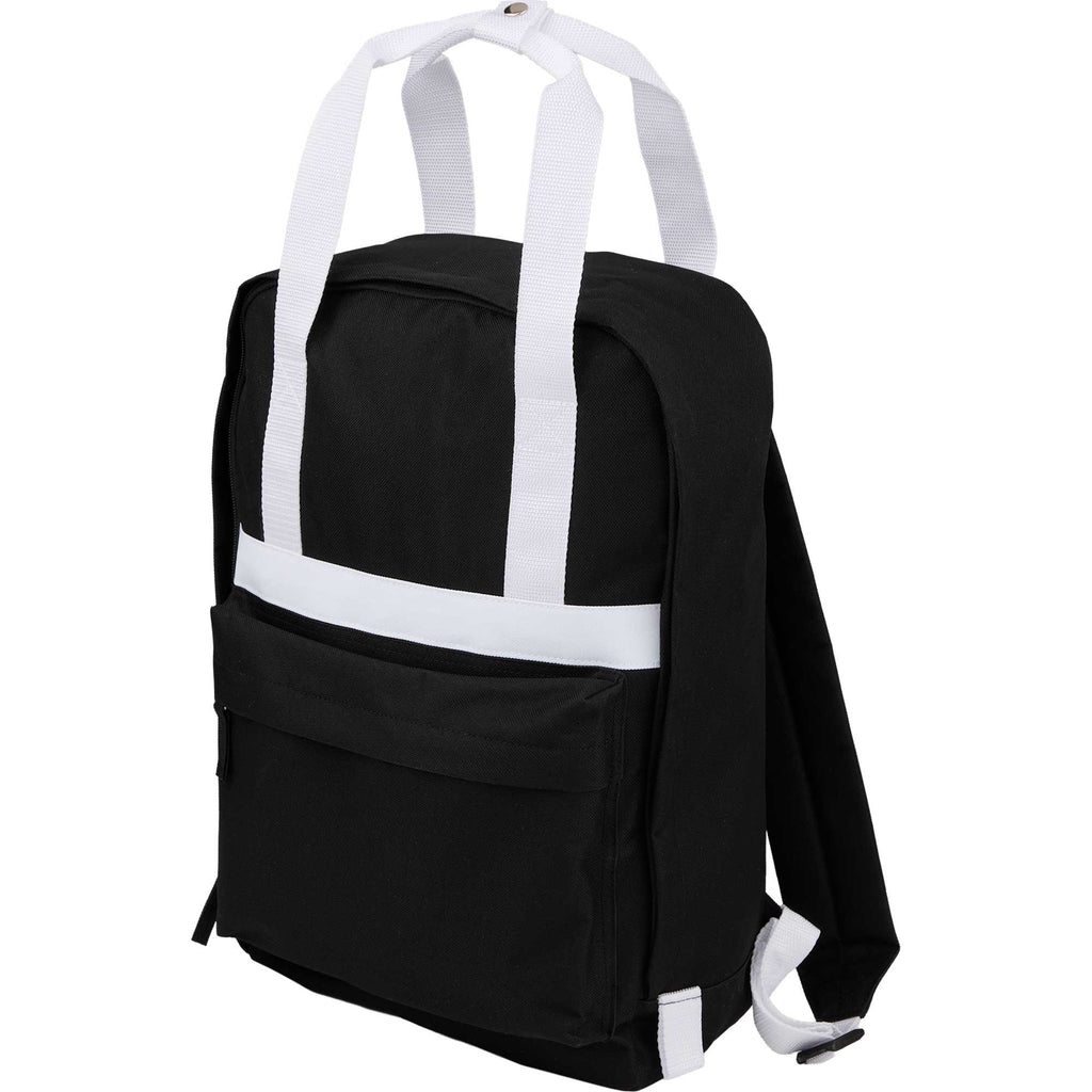 Varsity Backpack with White Webbing Straps - Black - Left Angle