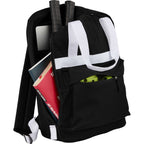 Varsity Backpack with White Webbing Straps - Black - Propped