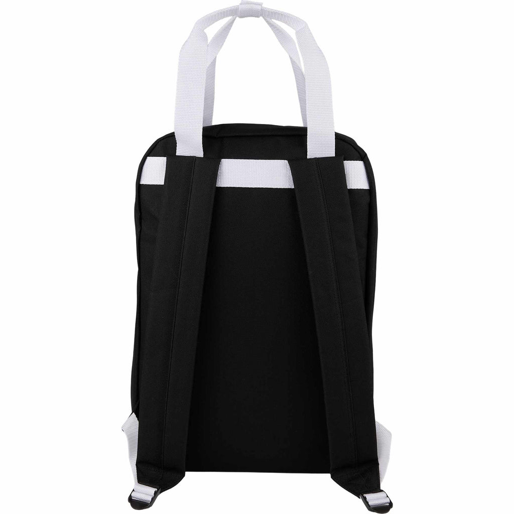 Varsity Backpack with White Webbing Straps Embroidery - Black - Back