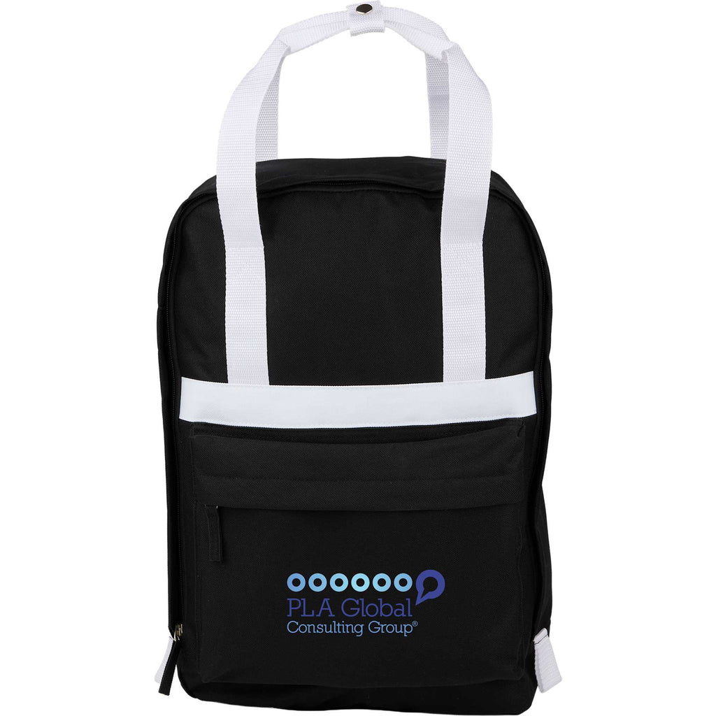 Varsity Backpack with White Webbing Straps Embroidery - Black - Front