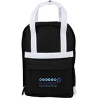 Varsity Backpack with White Webbing Straps Embroidery - Black - Front