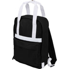 Varsity Backpack with White Webbing Straps Embroidery - Black - Left Angle