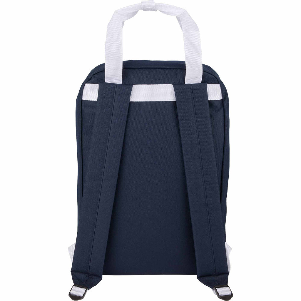 Varsity Backpack with White Webbing Straps Embroidery - Navy - Back