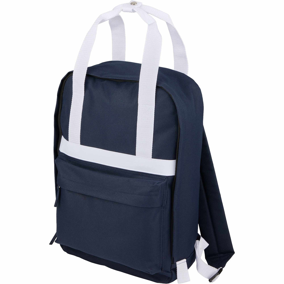 Varsity Backpack with White Webbing Straps Embroidery - Navy - Left Angle