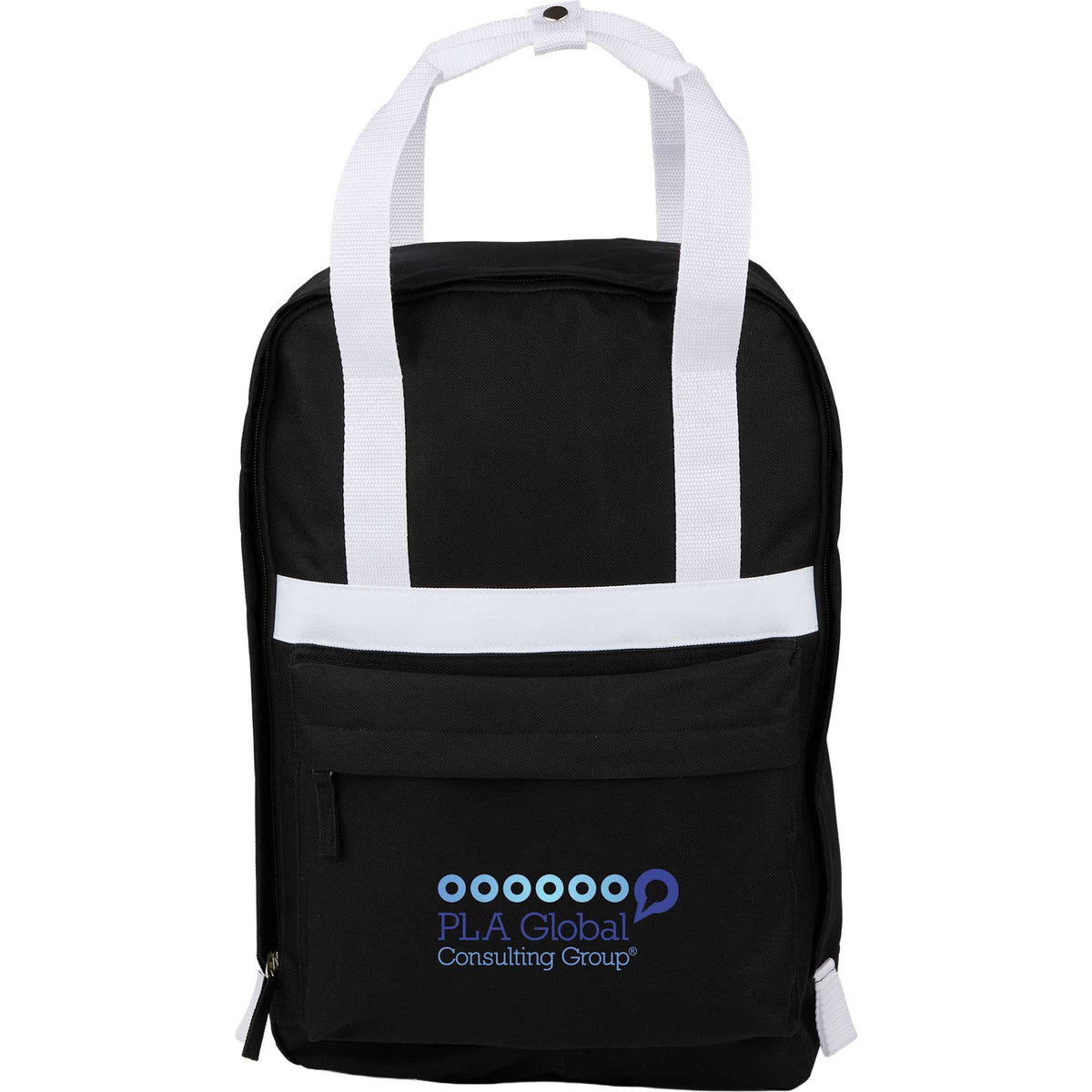 Varsity Backpack with White Webbing Straps Full Color - Black - Front