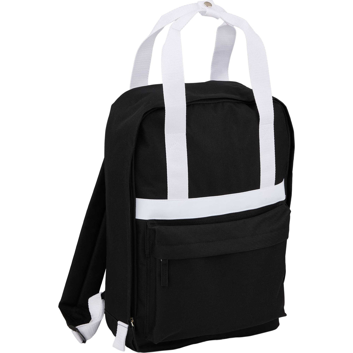 Varsity Backpack with White Webbing Straps Full Color - Black - Right Angle
